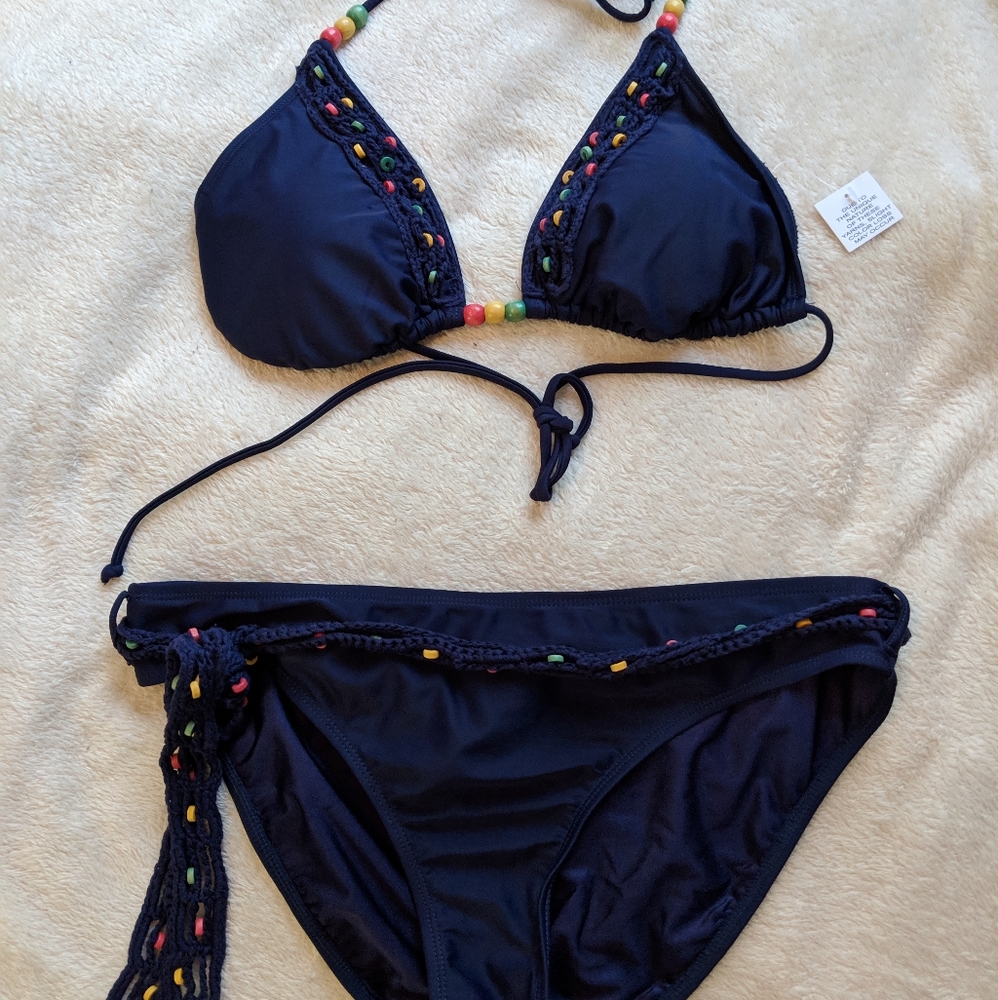 Bikini Love Navy 2 pc. with Crochet Beaded Detail